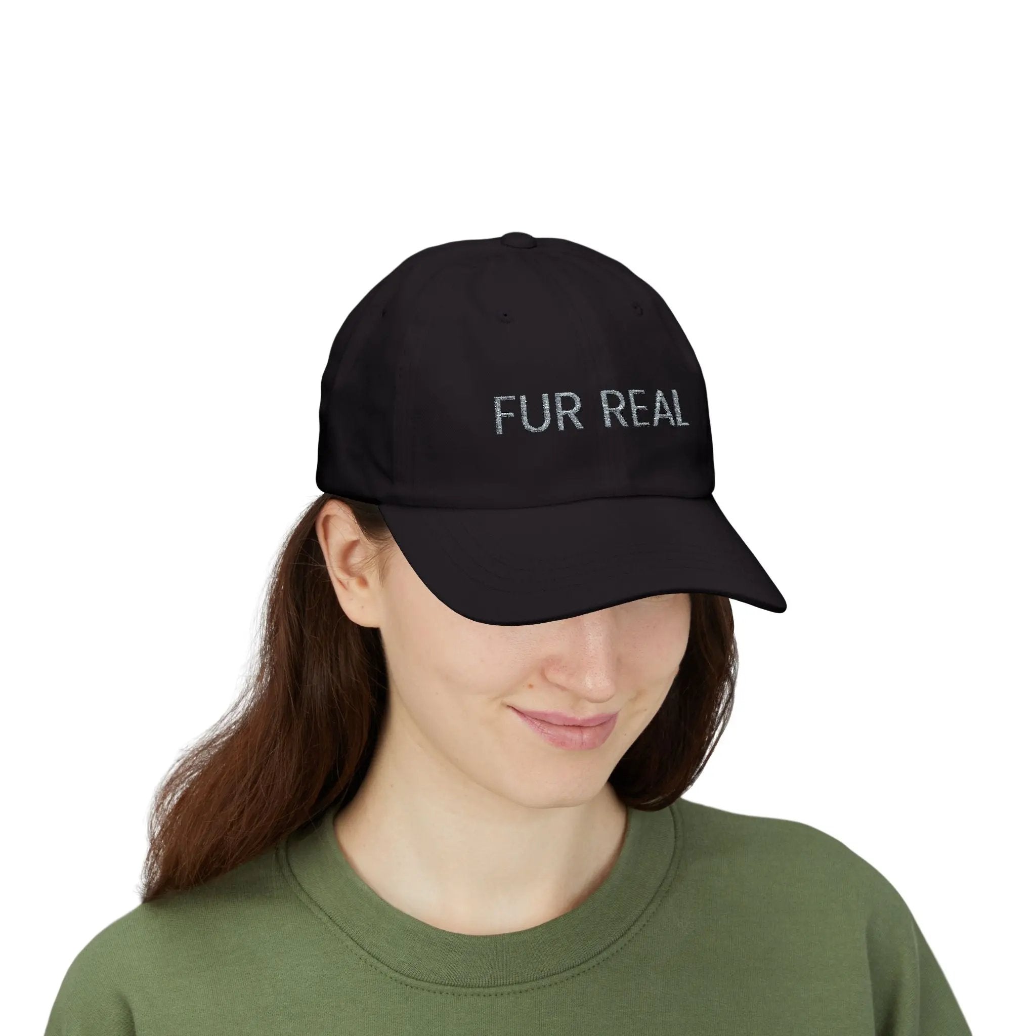 Fur Real Classic Dad Cap – Trendy Black Hat for Pet Lovers Printify