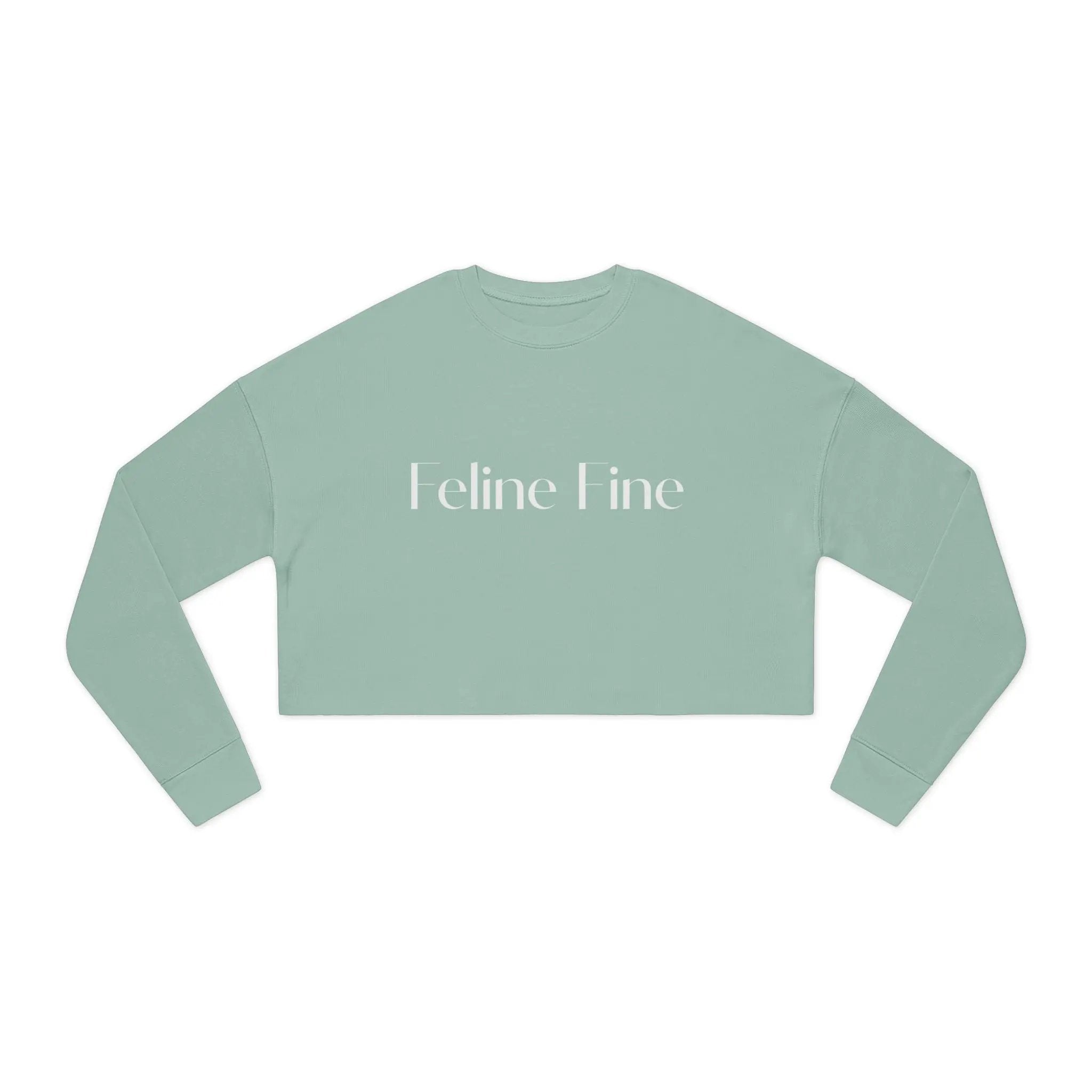 Feline Fine Cropped Sweatshirt for Cat Lovers - Trendy Pink Pullover Printify