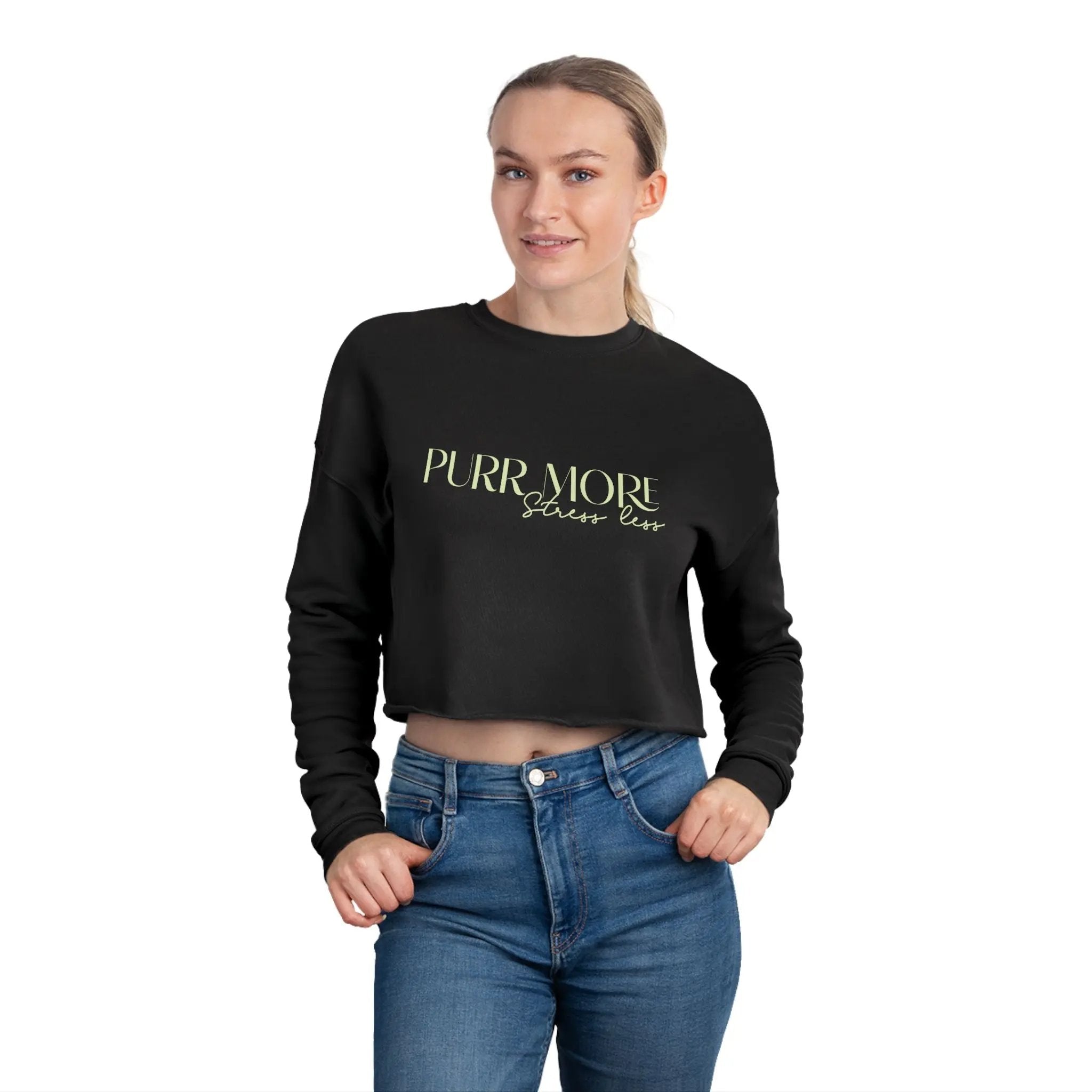 Purr More Cropped Sweatshirt - Relaxed Trendy Apparel for Cat Lovers Printify