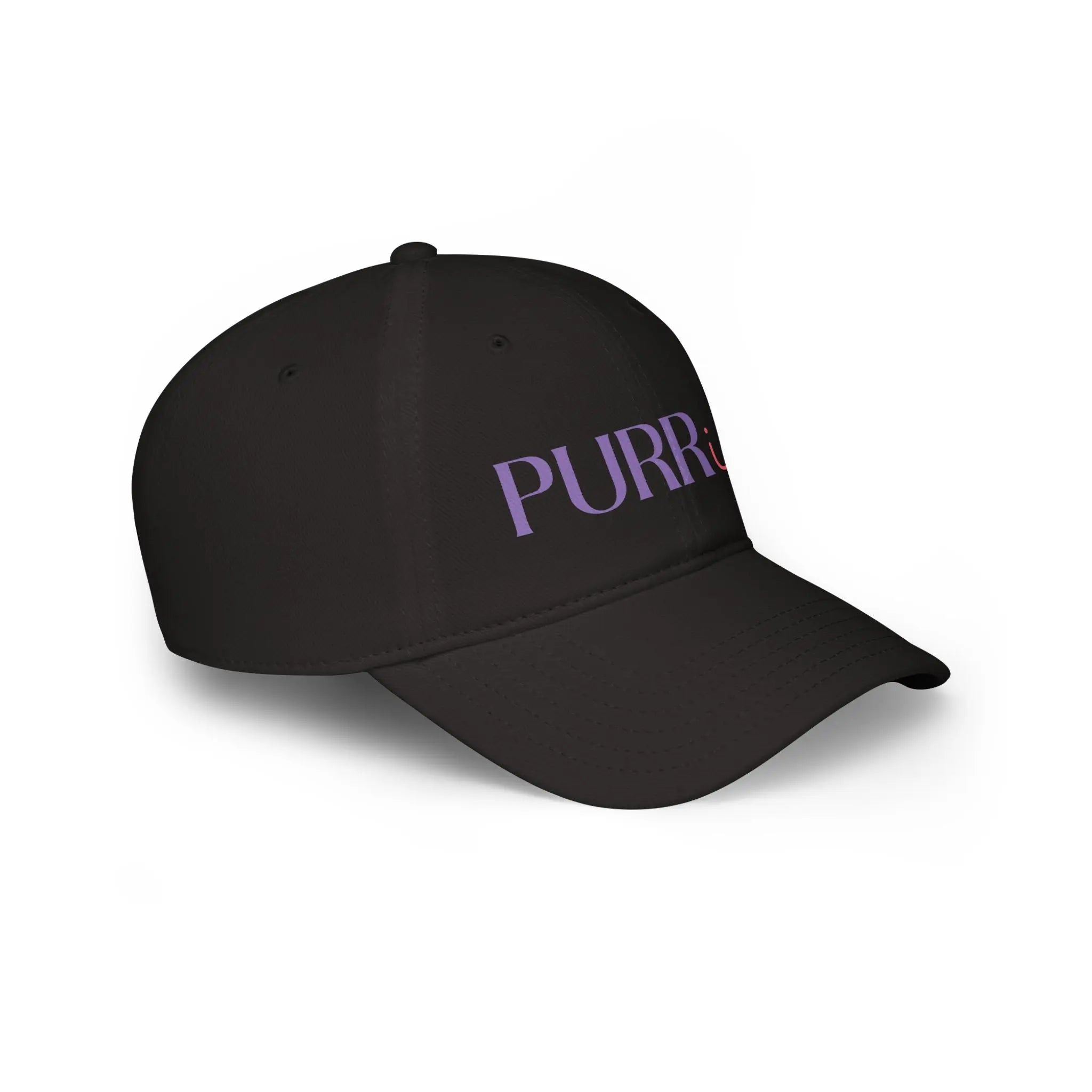 Cute 'PURRist' Low Profile Baseball Cap for Cat Lovers - Adjustable Black Hat