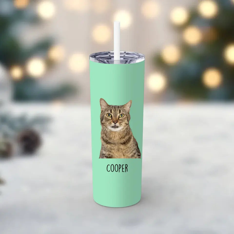 Personalized Cat Photo Skinny Tumbler with Straw, 20oz Printify