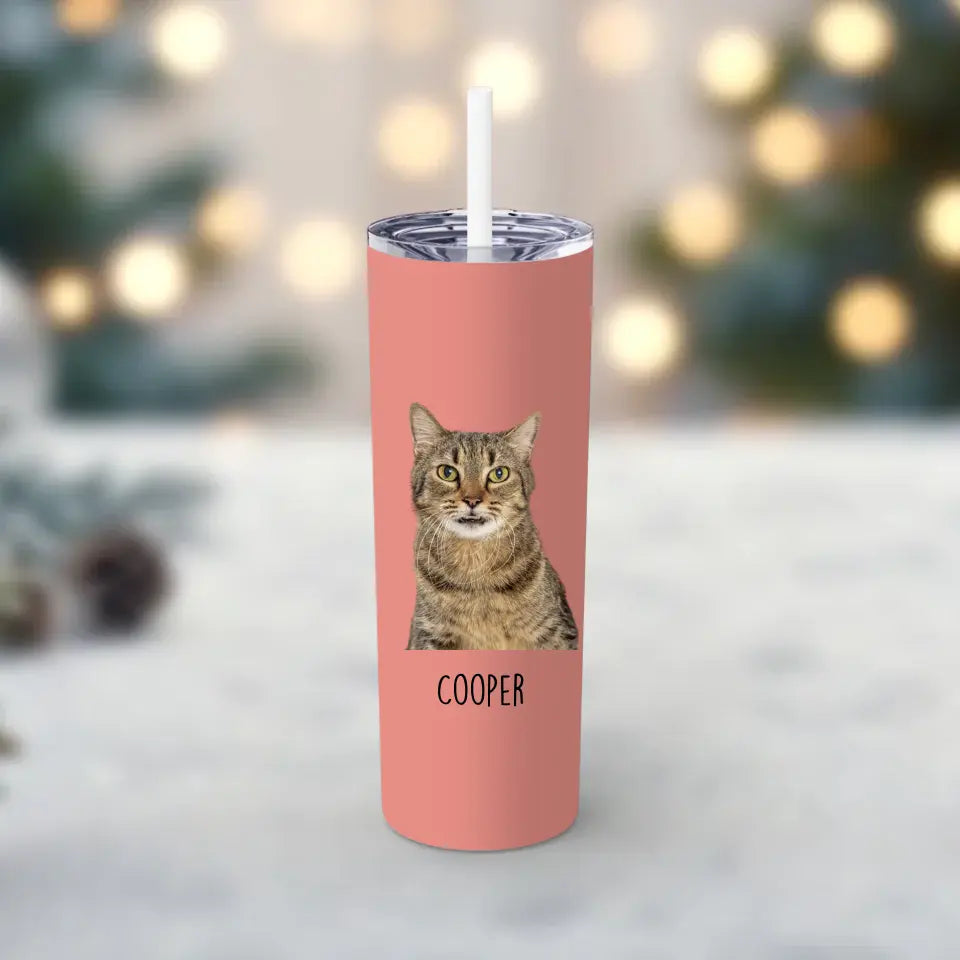 Personalized Cat Photo Skinny Tumbler with Straw, 20oz Printify