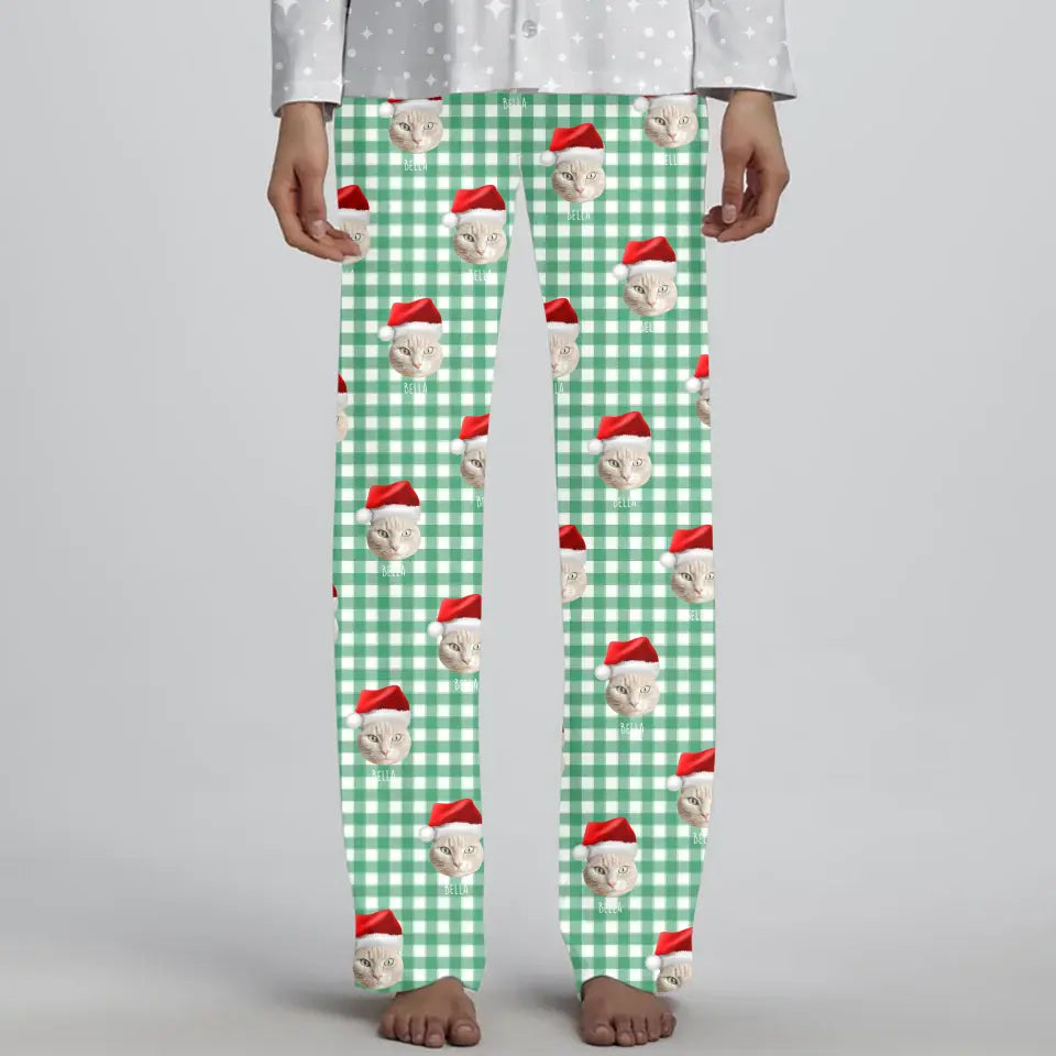 Personalized Cat Photo Women's Christmas Pajama Pants Printify
