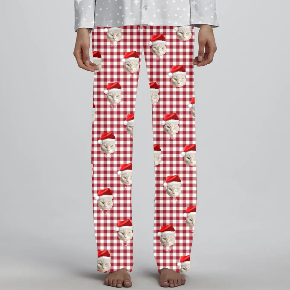 Personalized Cat Photo Women's Christmas Pajama Pants Printify