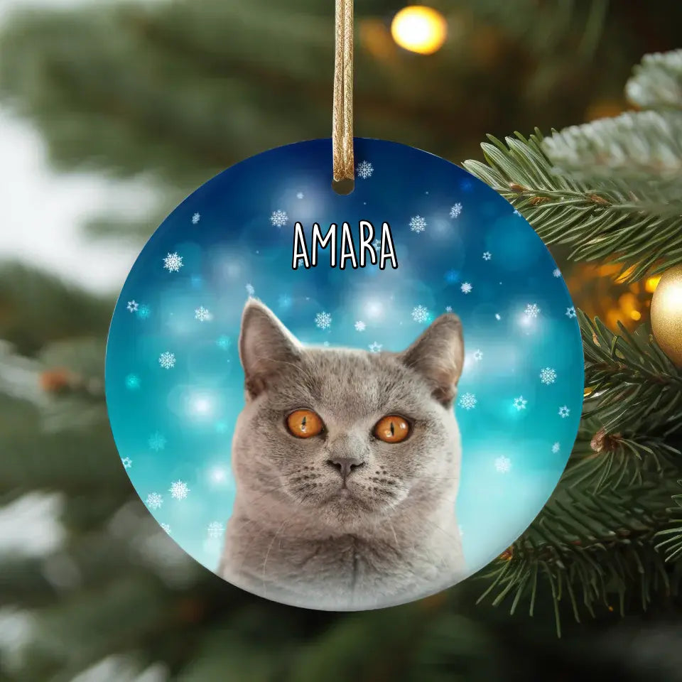 Custom Personalized Cat Photo Christmas Theme Ceramic Ornament - Holiday Pet Printify
