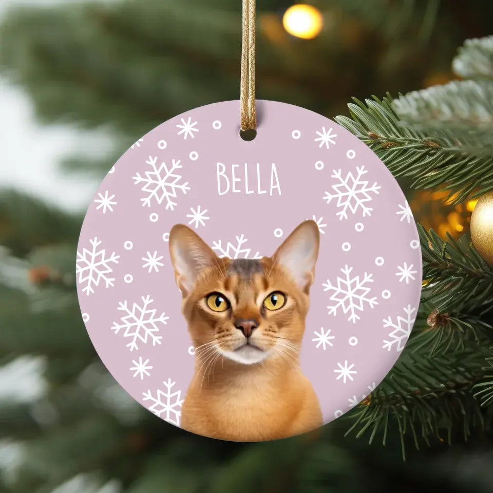 Custom Personalized Cat Photo Ceramic Ornament- Holiday Pets Printify