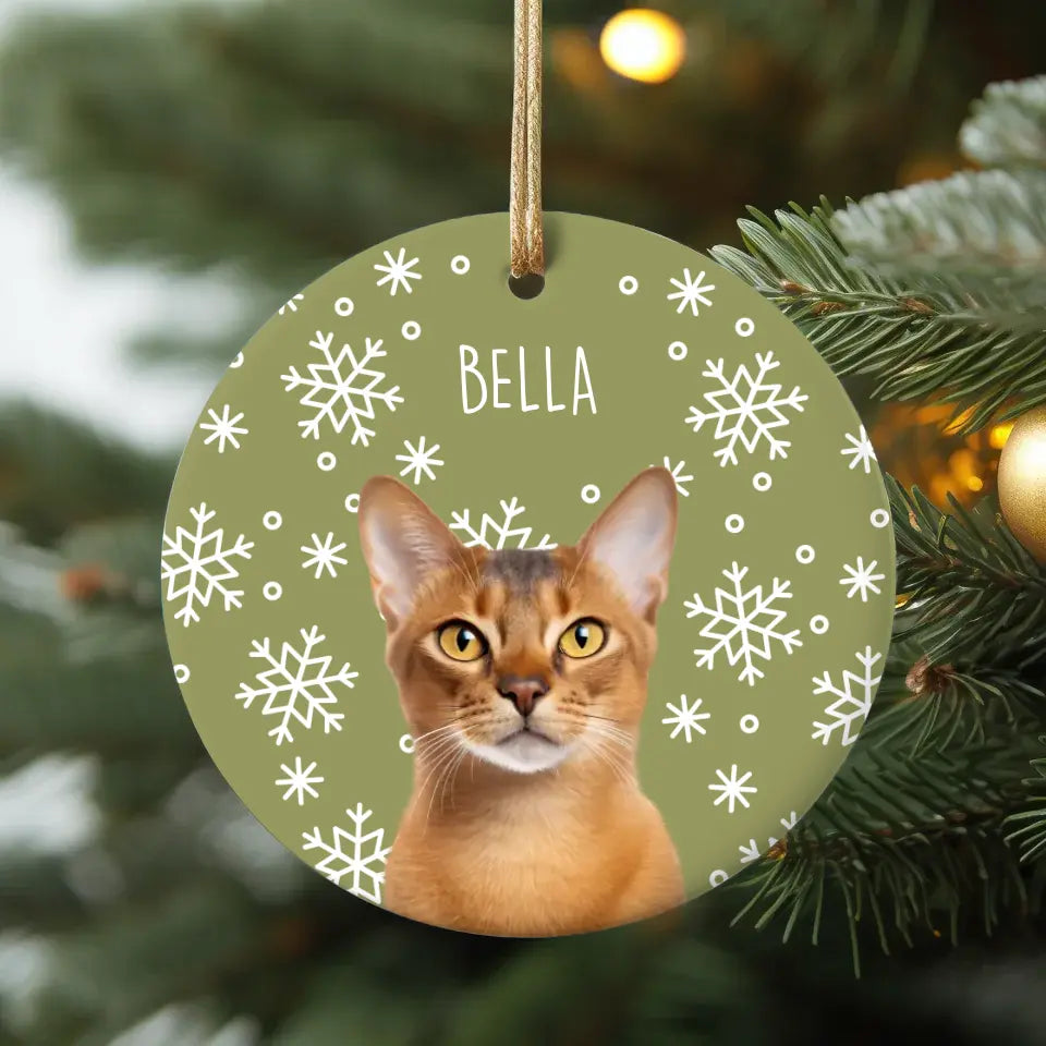Custom Personalized Cat Photo Ceramic Ornament- Holiday Pets Printify