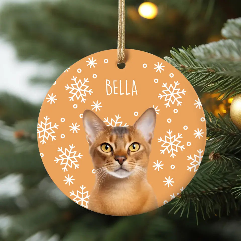 Custom Personalized Cat Photo Ceramic Ornament- Holiday Pets Printify