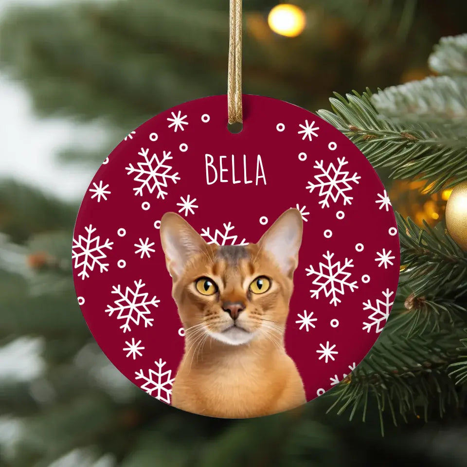 Custom Personalized Cat Photo Ceramic Ornament- Holiday Pets Printify