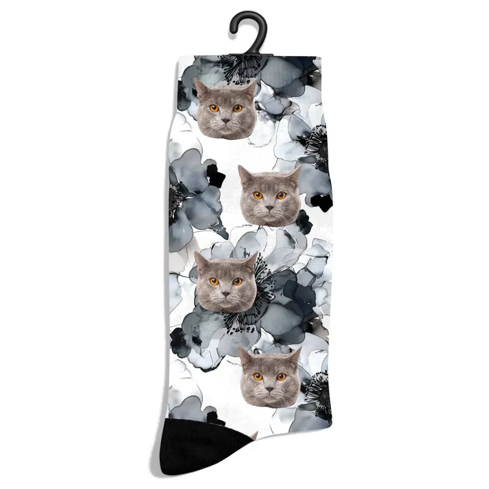 Personalized Flower Ink Pattern Cat Socks Printify
