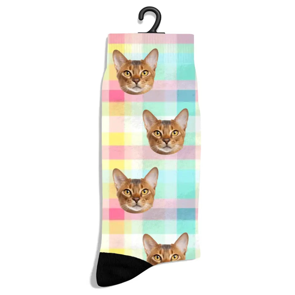 Personalized Check Pattern Cat Socks Printify