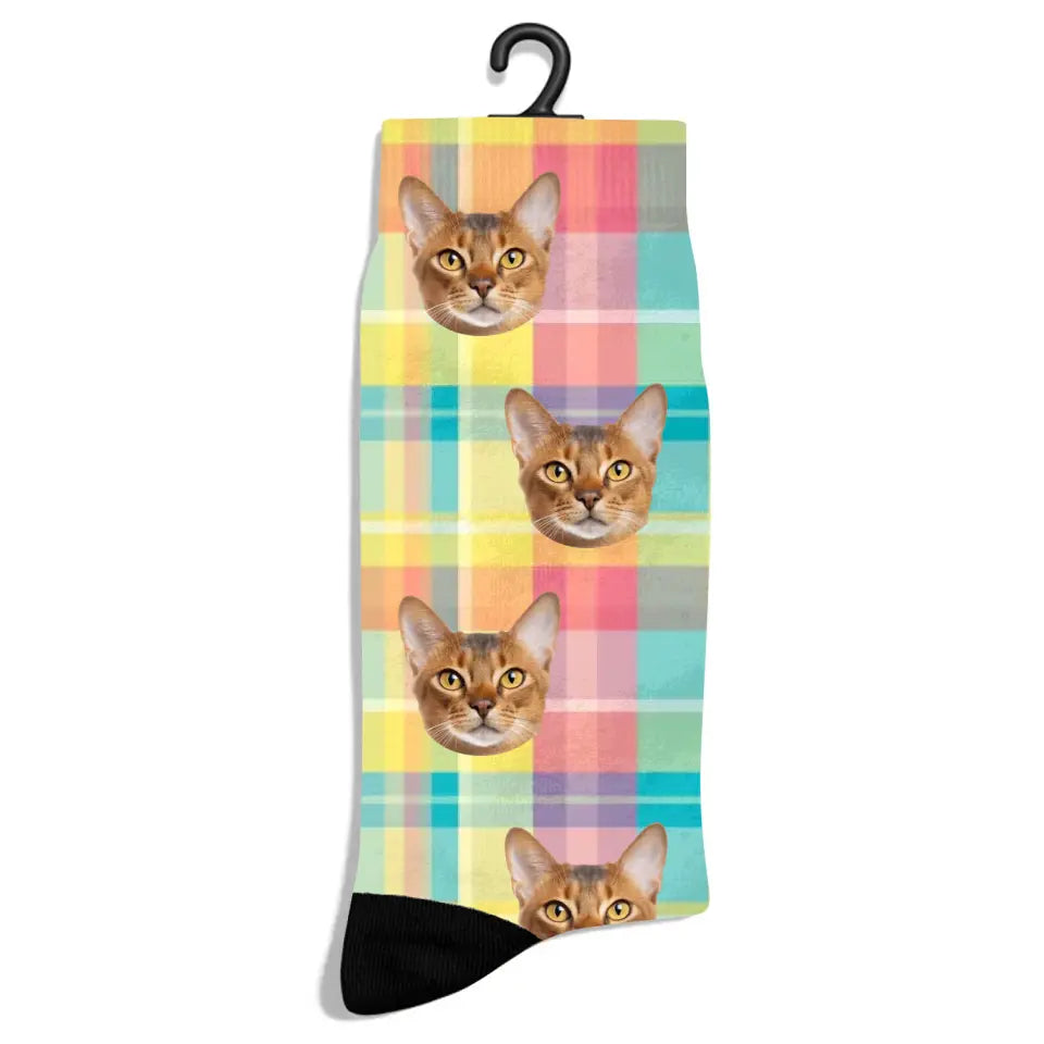 Personalized Check Pattern Cat Socks Printify