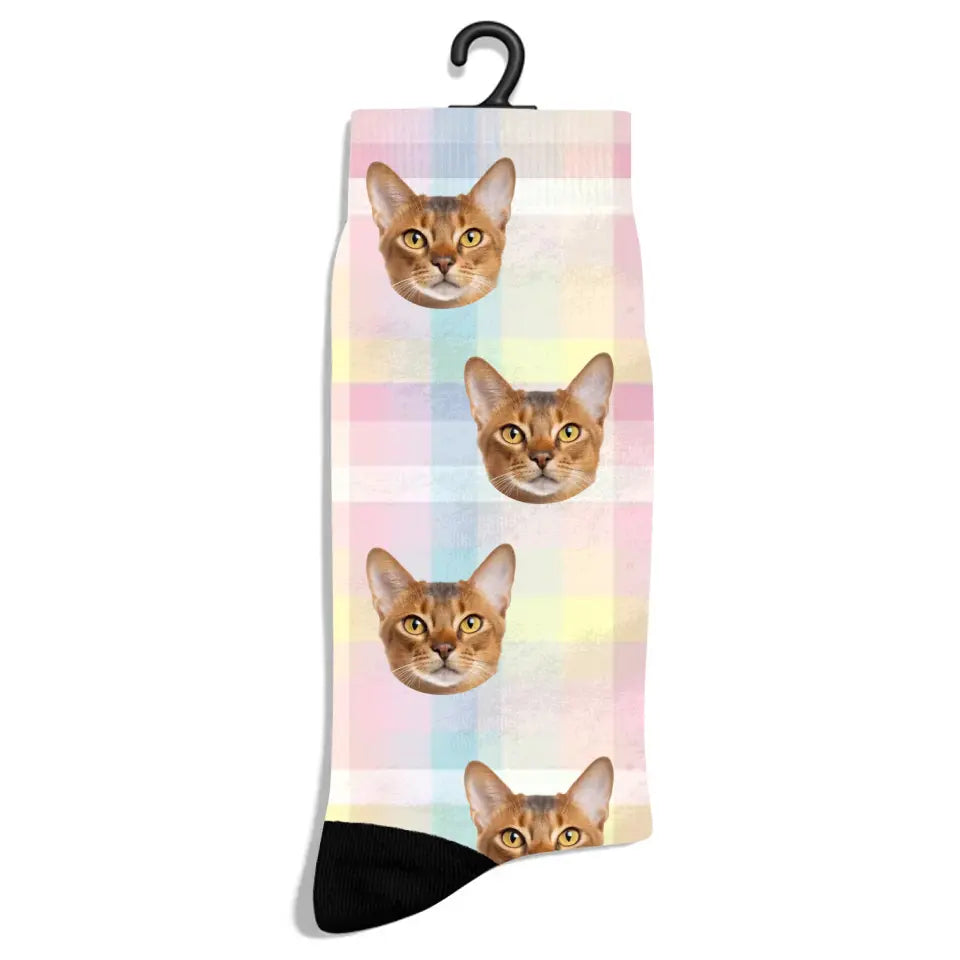 Personalized Check Pattern Cat Socks Printify