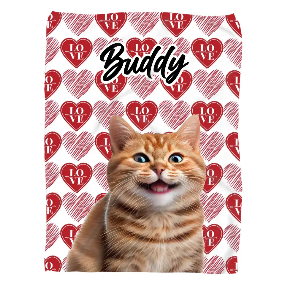Valentine Cat Photo Blanket Printify