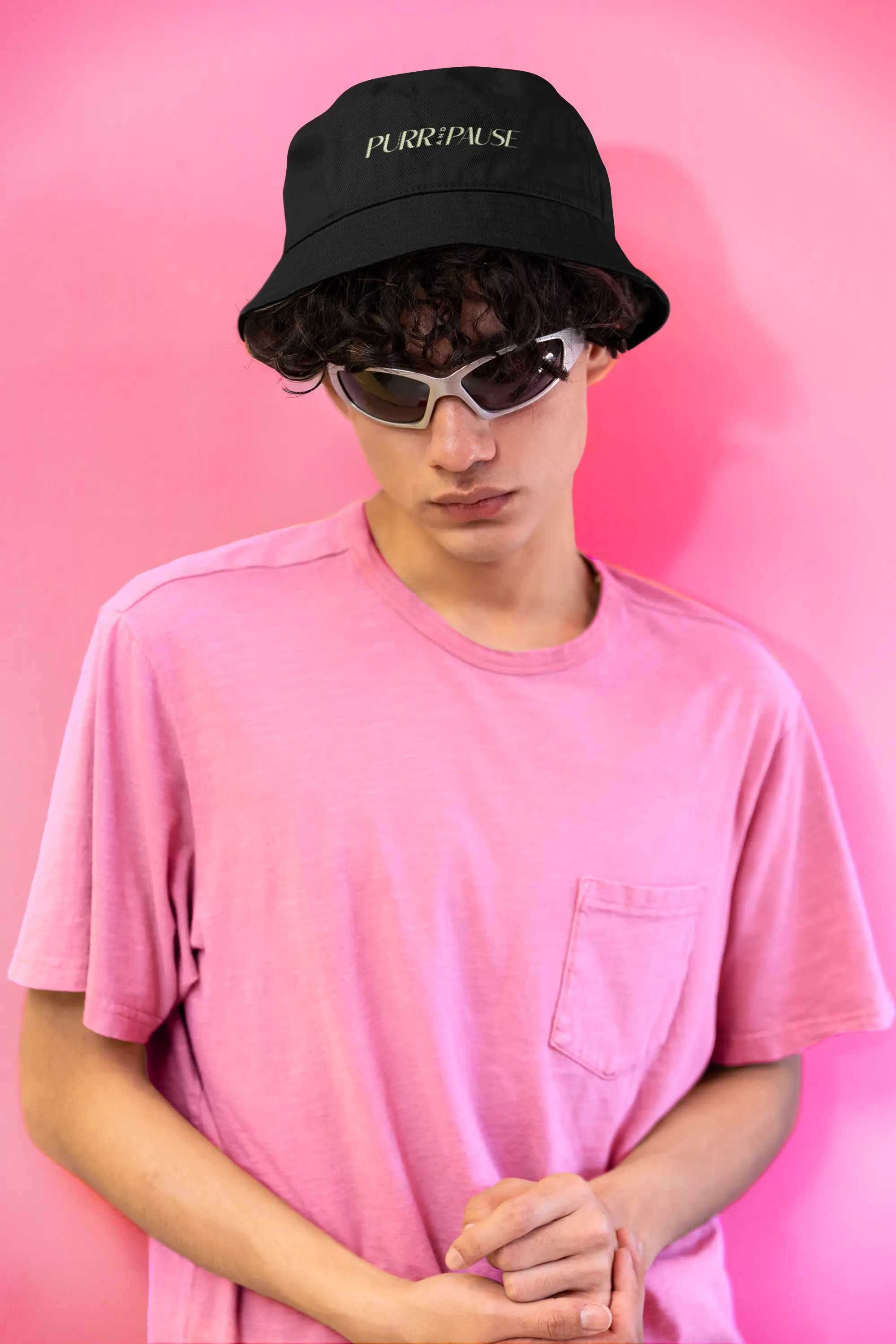 Purr & Pause Embroidered Bucket Hat for Cat Lovers Printify