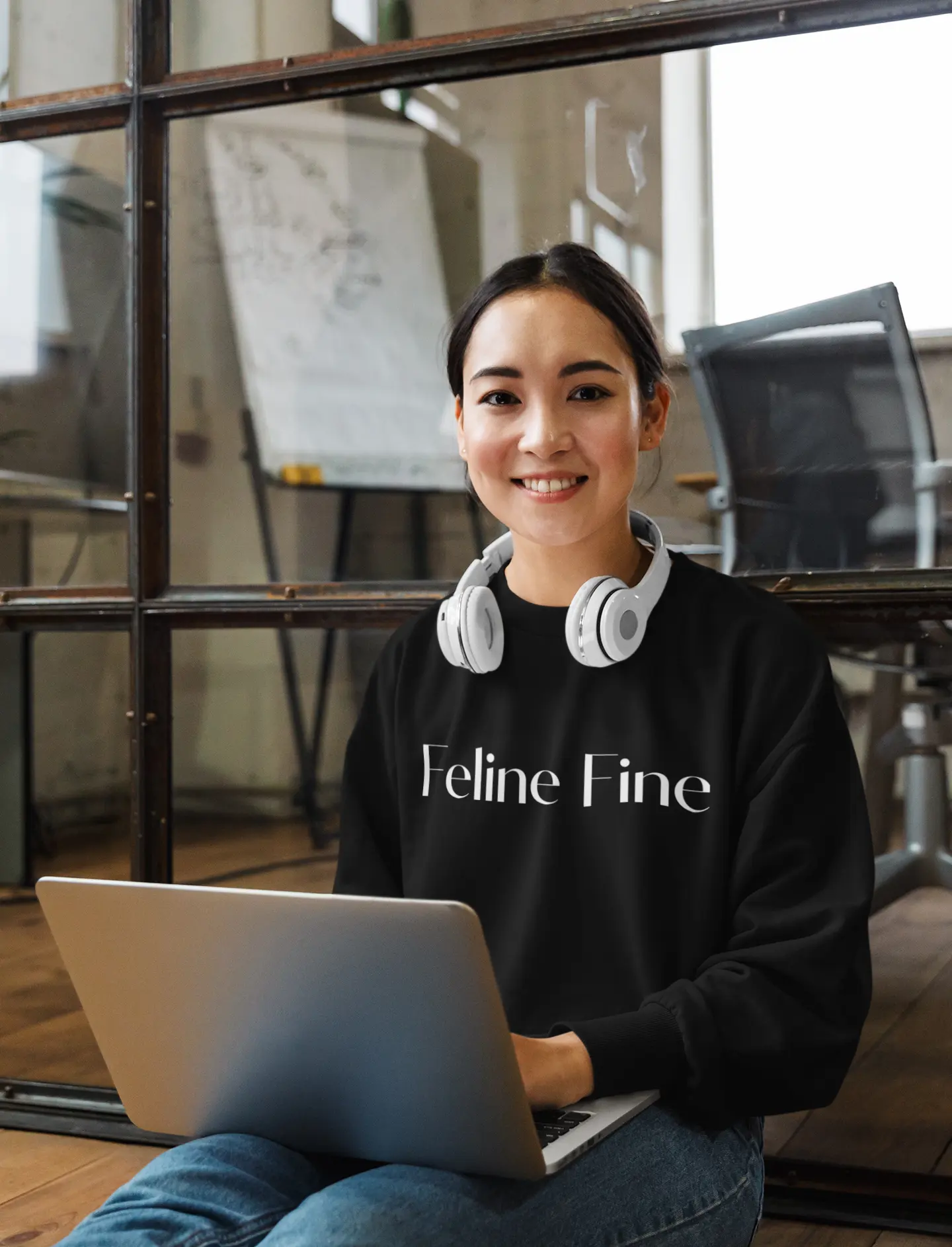 Feline Fine Cropped Sweatshirt for Cat Lovers - Trendy Pink Pullover Printify
