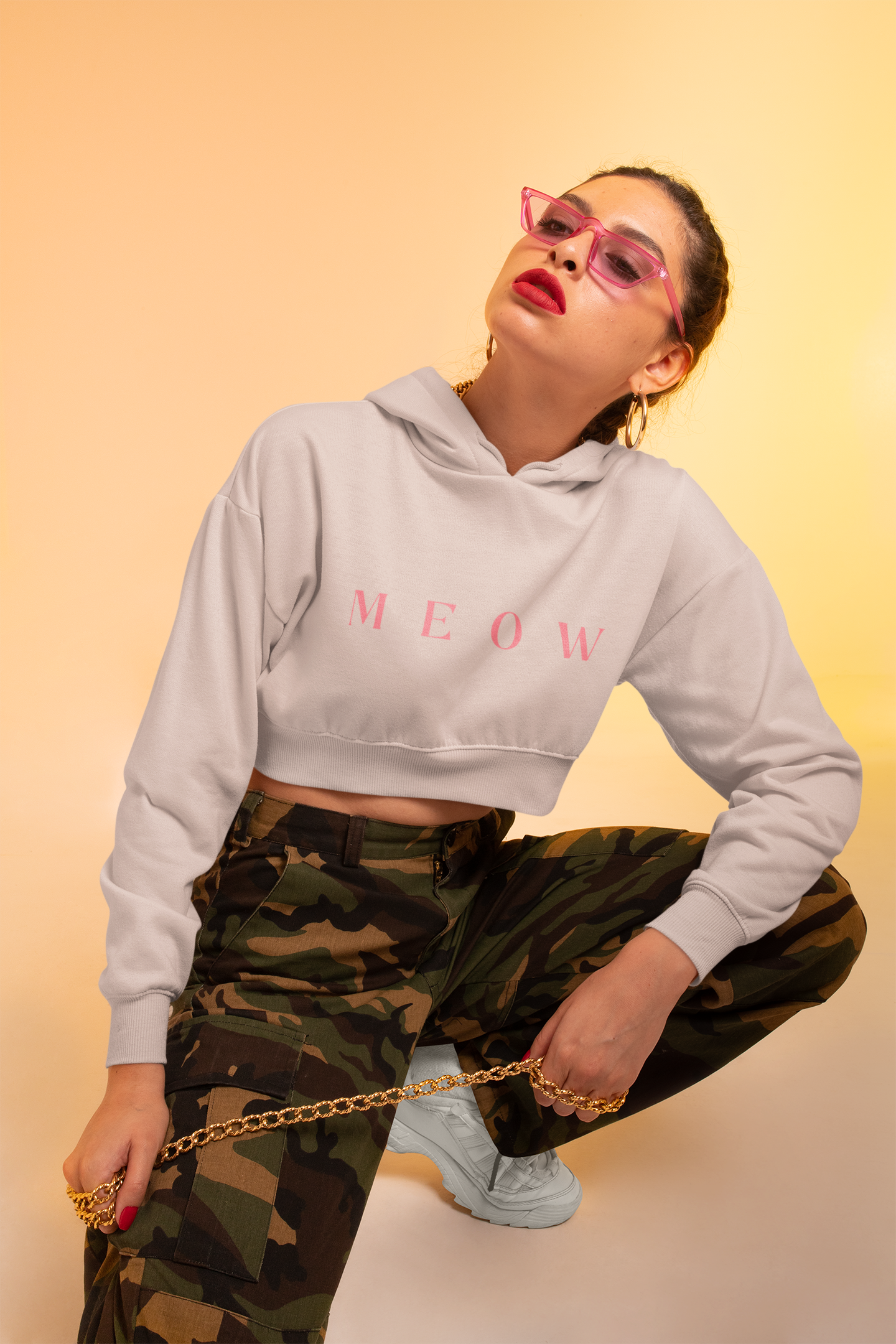 Meow Women’s Cropped Hooded Sweatshirt | Trendy Cat Lover Apparel Printify