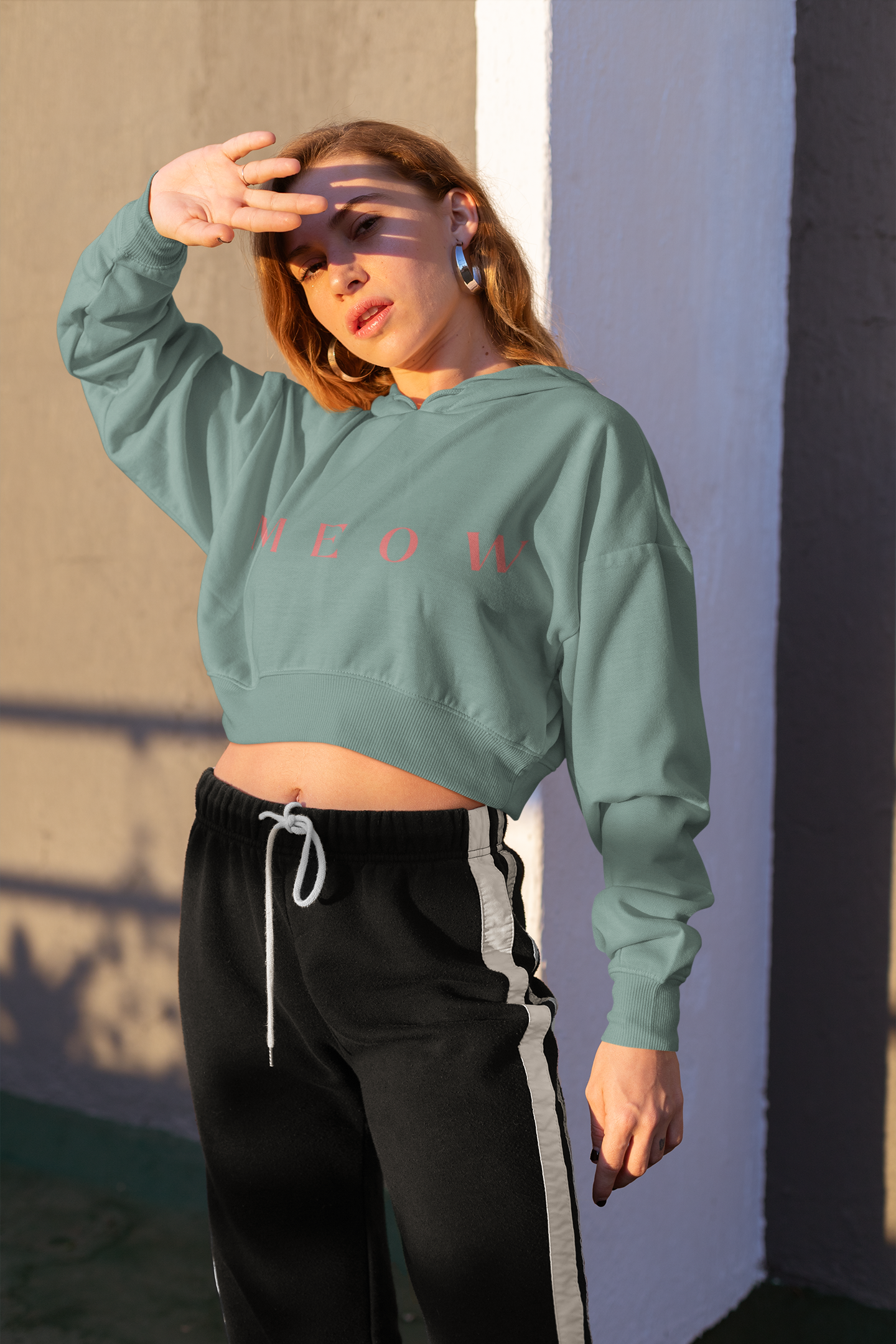 Meow Women’s Cropped Hooded Sweatshirt | Trendy Cat Lover Apparel Printify