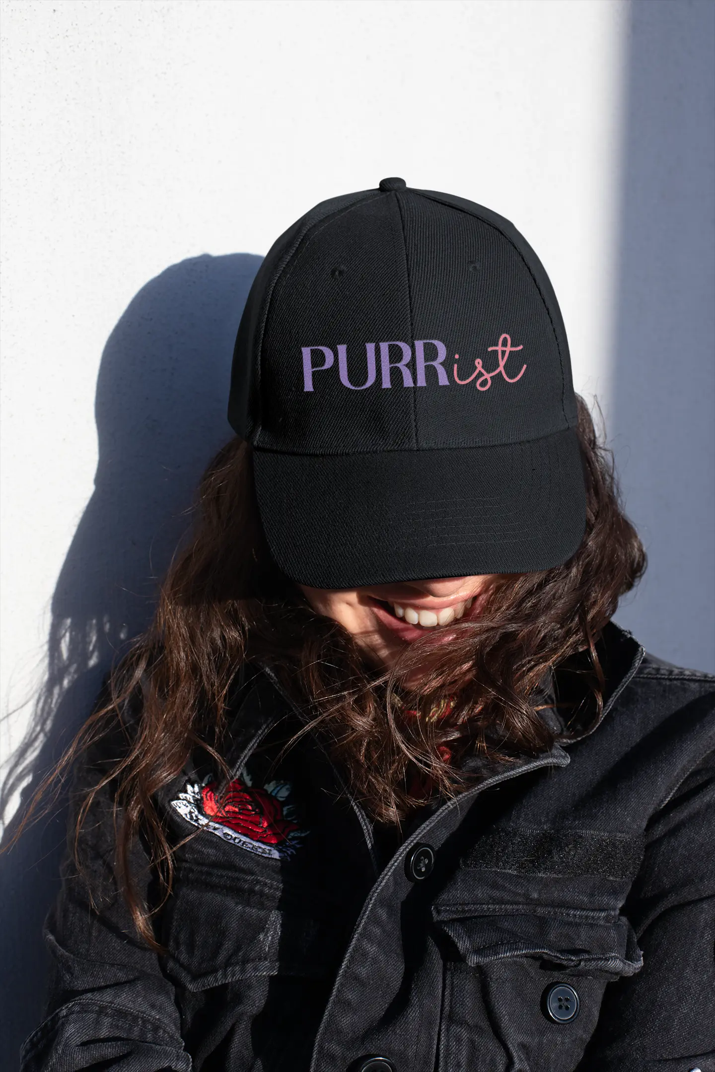 Cute 'PURRist' Low Profile Baseball Cap for Cat Lovers - Adjustable Black Hat Printify