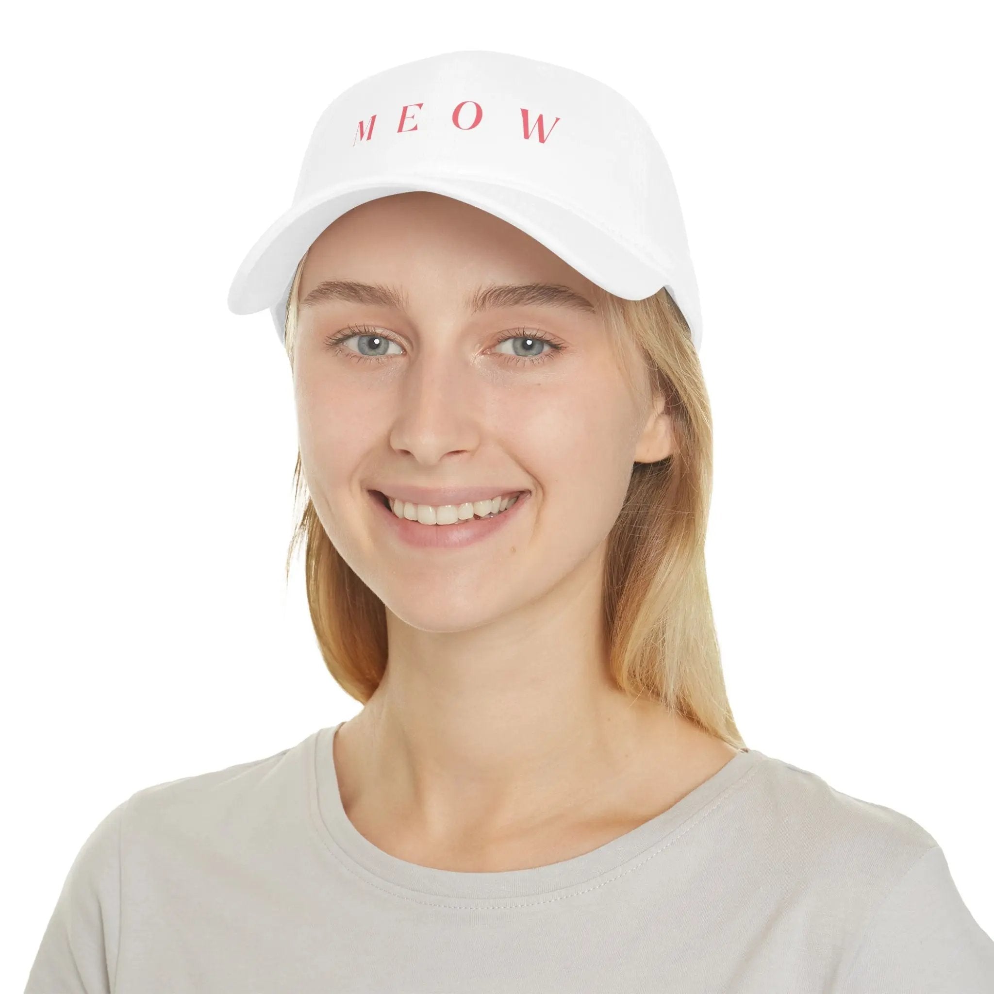 Casual White 'MEOW' Low Profile Baseball Cap – Perfect for Cat Lovers Printify