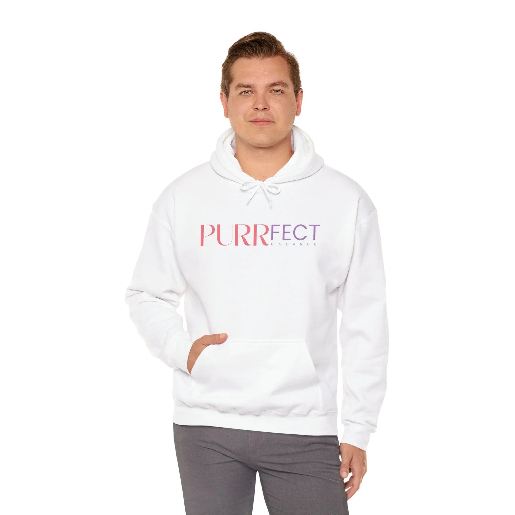 Purrfect Balance Unisex Hooded Sweatshirt - Cozy Cat Lover Apparel Printify