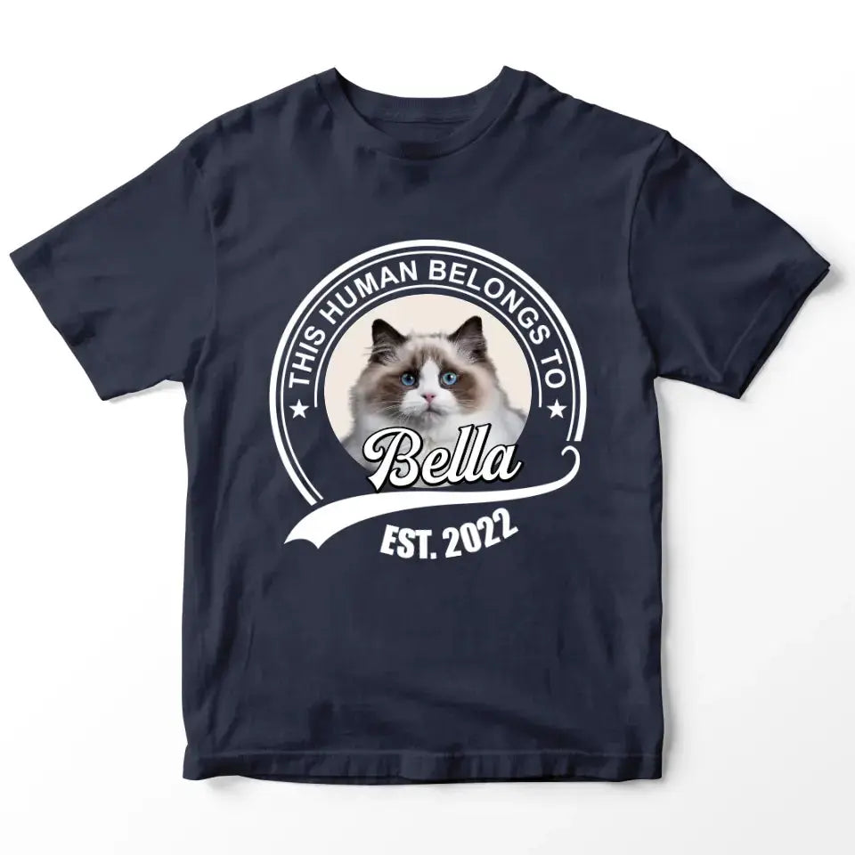 This Human Belongs to - Personalised Cat T-Shirt Printify