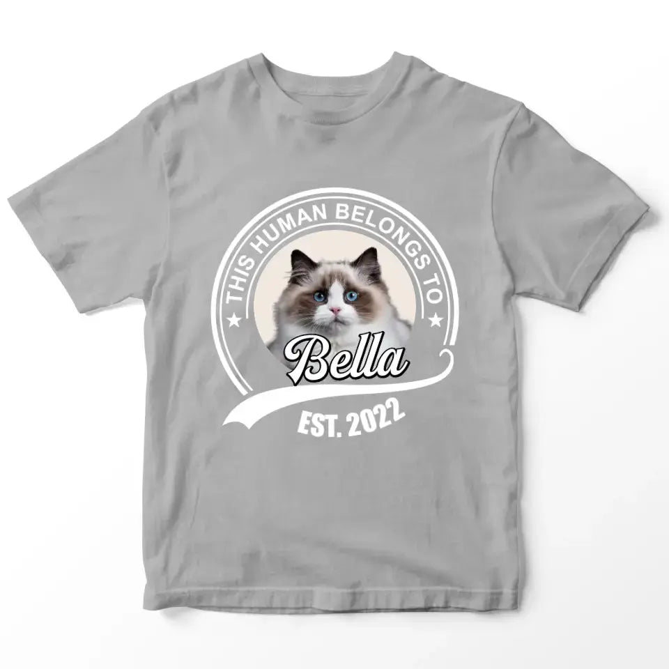 This Human Belongs to - Personalised Cat T-Shirt Printify