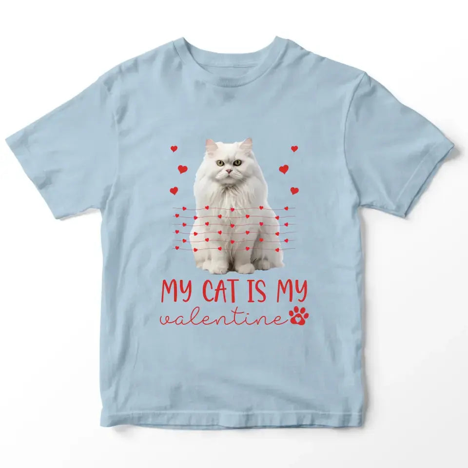 Personalized My Cat Is My Valentine T-Shirt - Custom Cat Photo Valentines Day Shirt For Cat Owners Printify