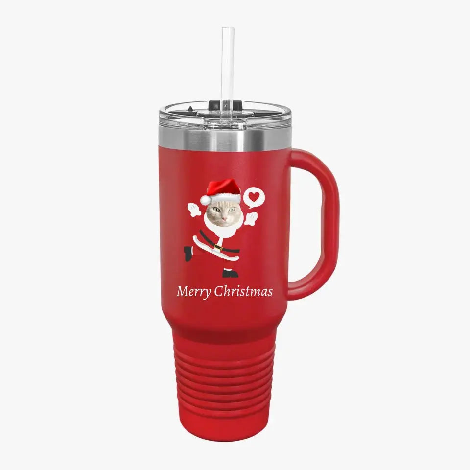 Christmas Cat Photo Insulated Travel Mug, 40oz Printify