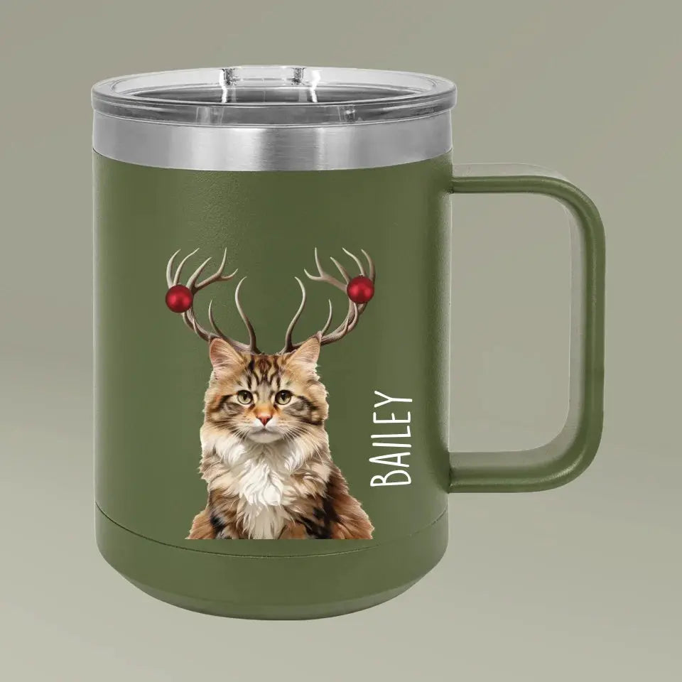 Christmas Antlers Cat Photo Coffee Mug Tumbler, 15oz Printify