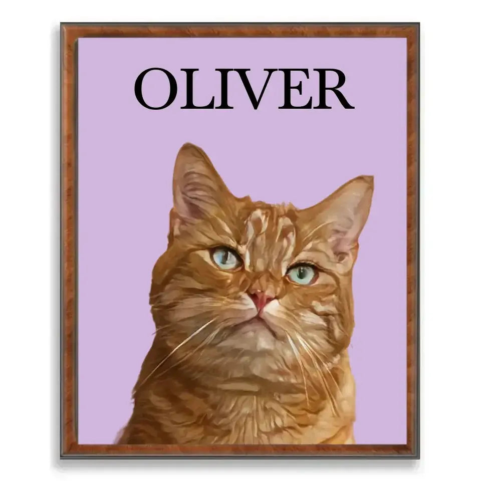 Custom Cat Photo Cartoon Effect Framed Poster Printify