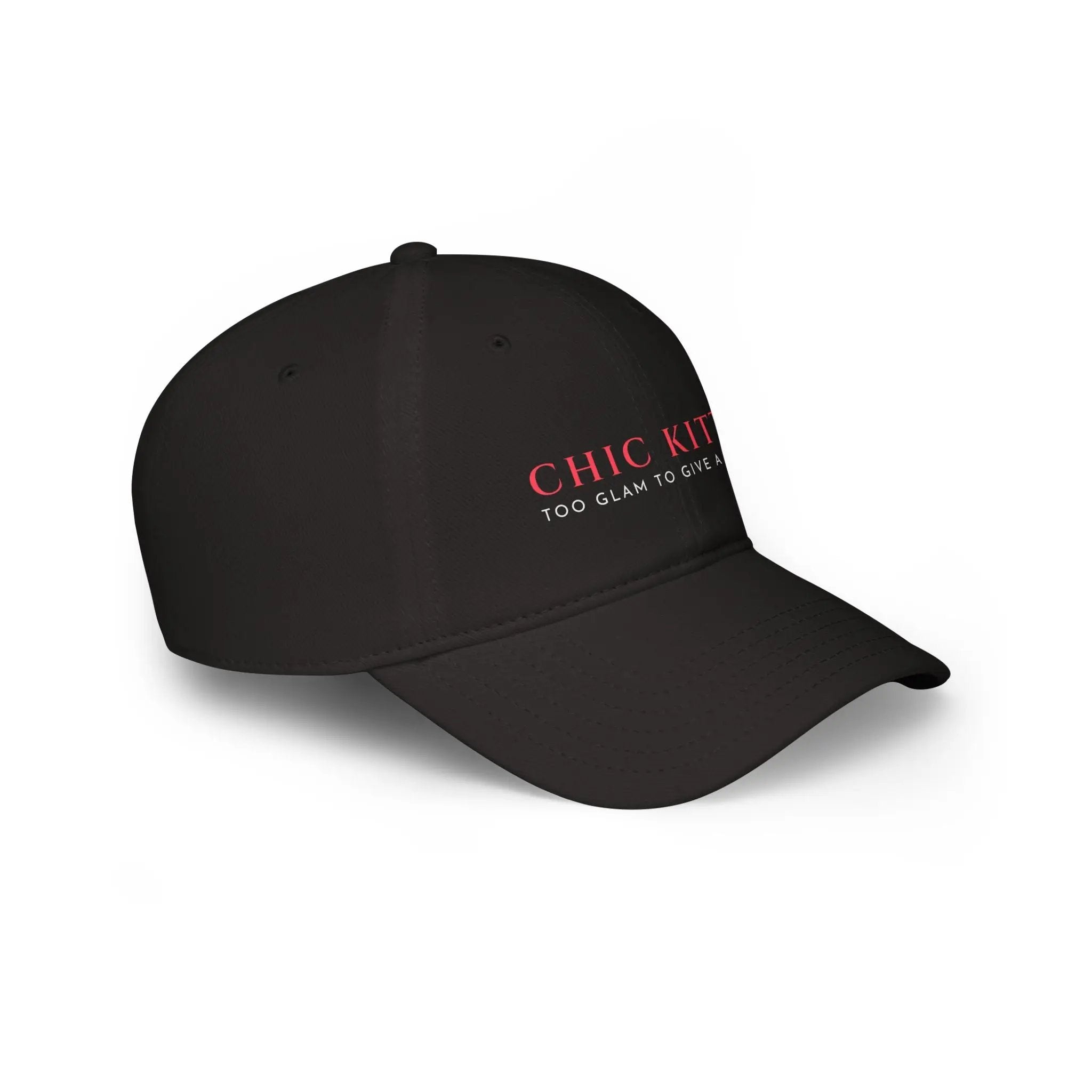 Chic Kitty Low Profile Baseball Cap - "Too Glam to Give a Damn" Printify
