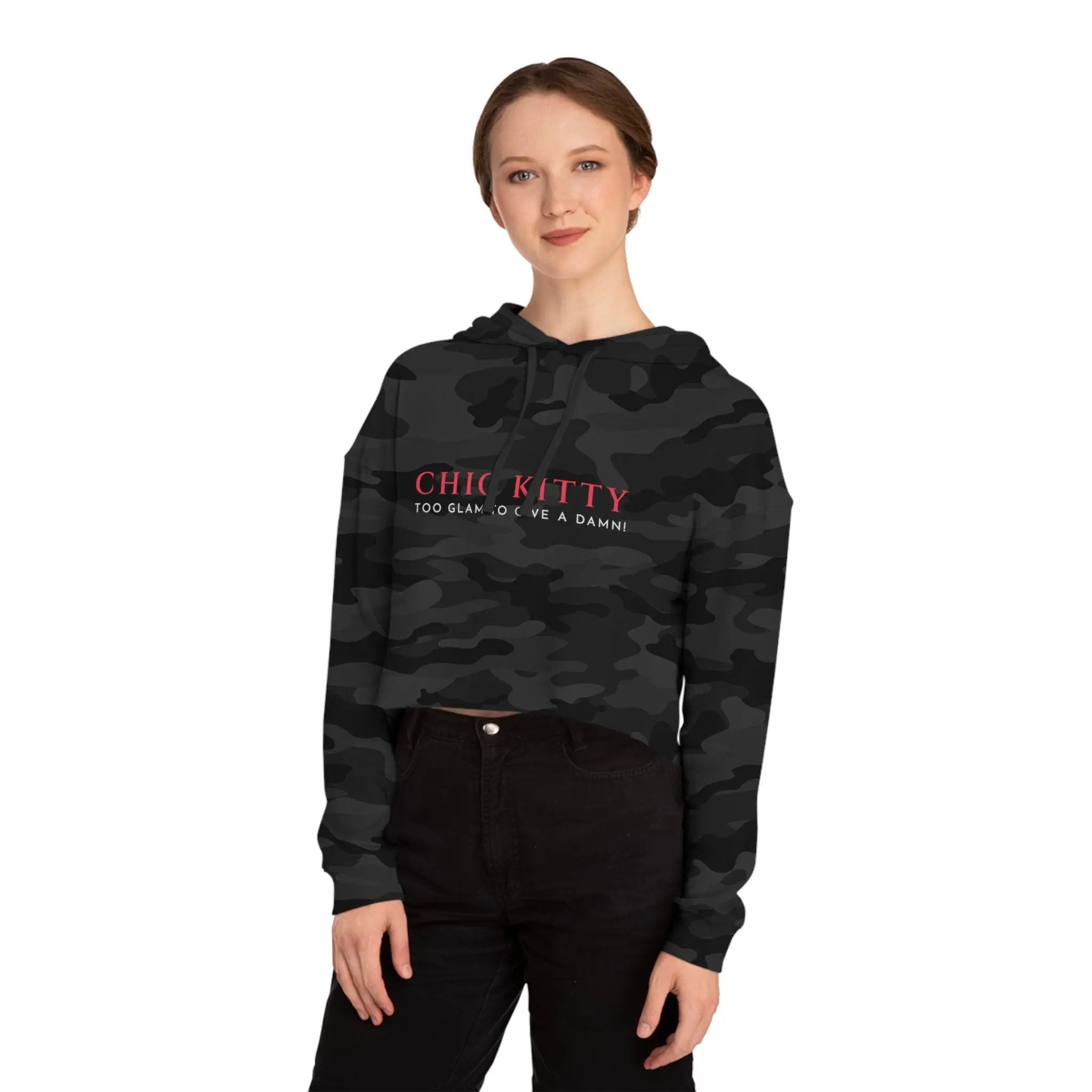 Chic Kitty Women's Cropped Hoodie - Stylish & Cozy Sweatshirt for Cat Lovers Printify