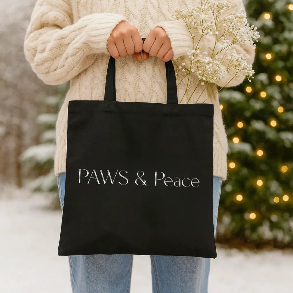 Canvas Tote Bag — Embossed "Paws & Peace" Eco Shopper - Chic Kitty