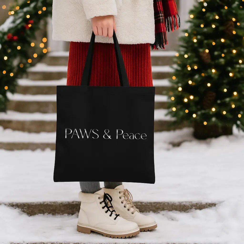 Canvas Tote Bag — Embossed "Paws & Peace" Eco Shopper - Chic Kitty