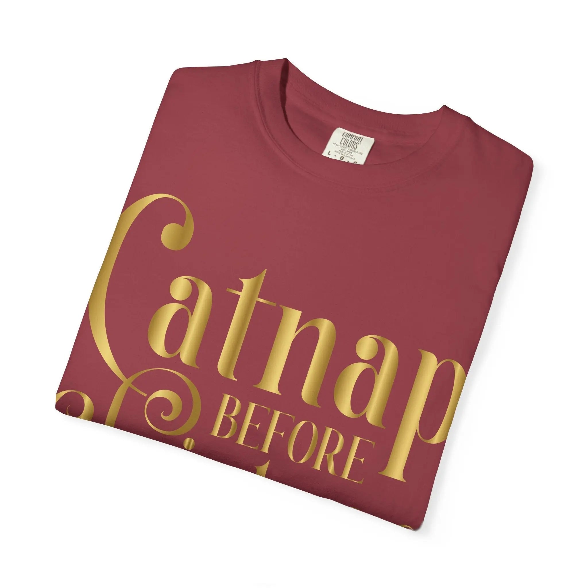Catnap Before Christmas T-Shirt — Festive Gold Script Holiday Tee - Chic Kitty