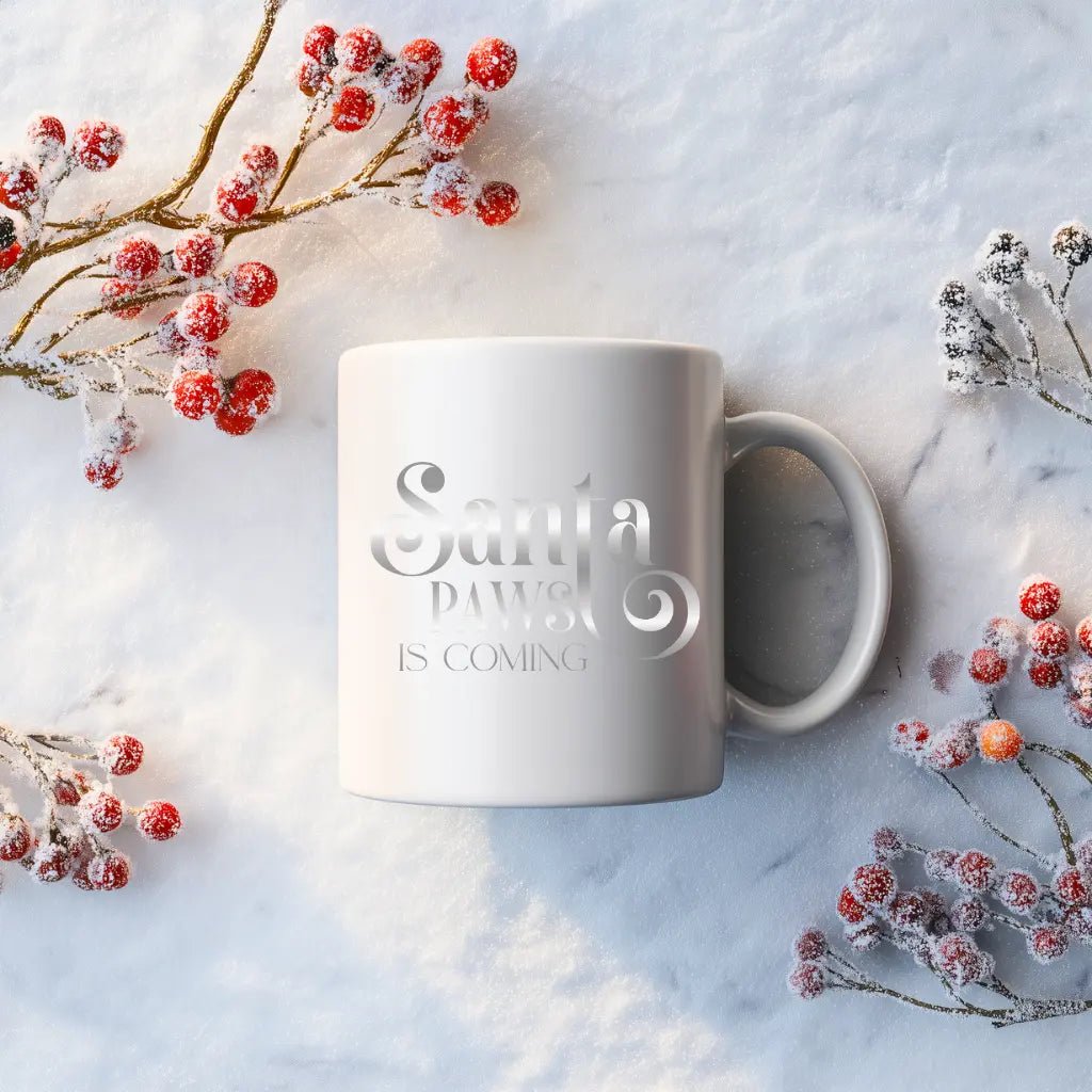 Ceramic Mug — "Santa Paws is Coming" Decorative Coffee Cup, 11oz & 15oz - Chic Kitty