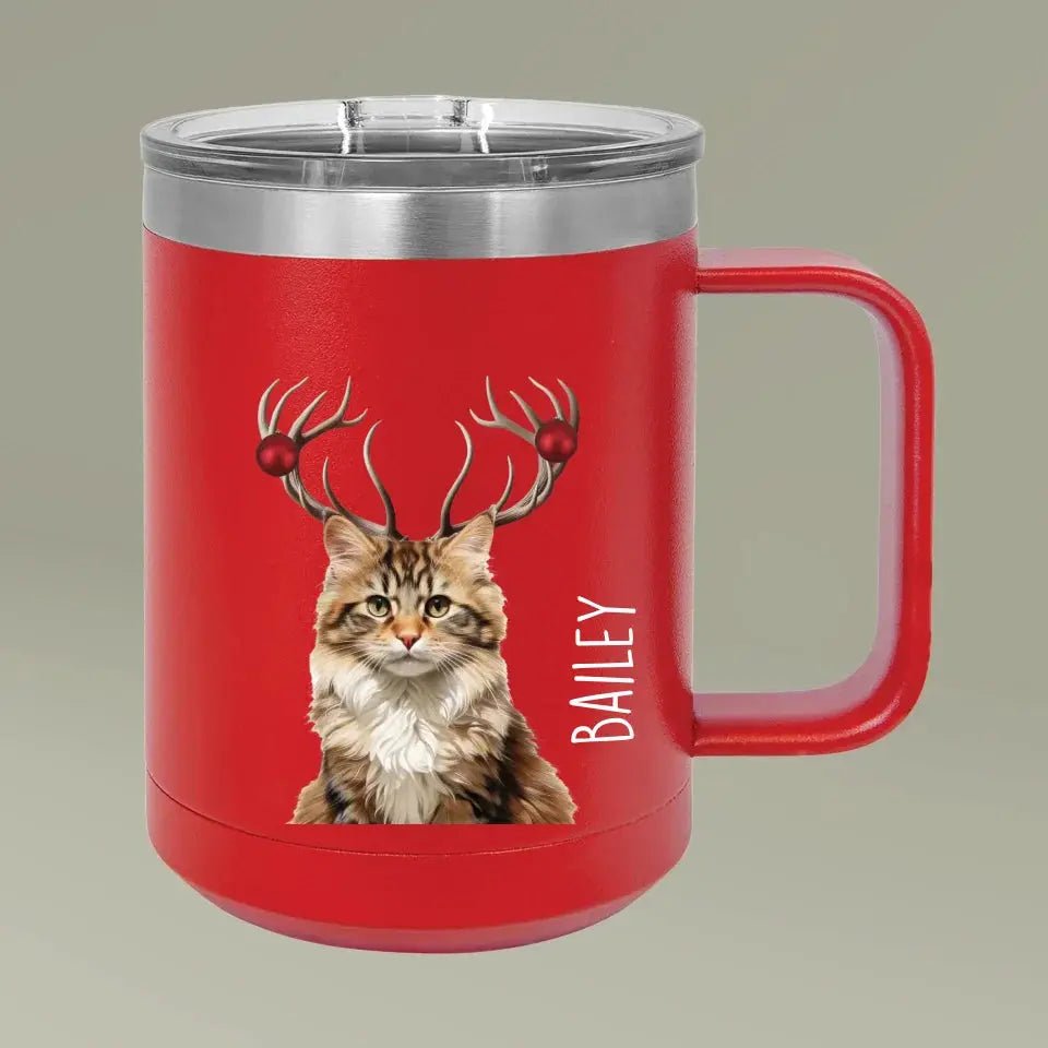 Christmas Antlers Cat Photo Coffee Mug Tumbler, 15oz - Chic Kitty