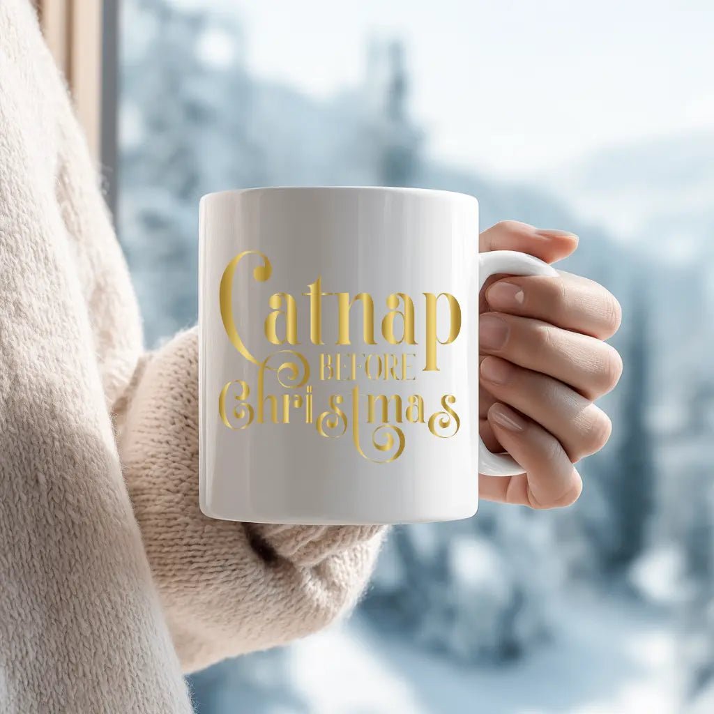 Christmas Ceramic Mug – “Catnap Before Christmas” Holiday Coffee Cup (11oz & 15oz) - Chic Kitty