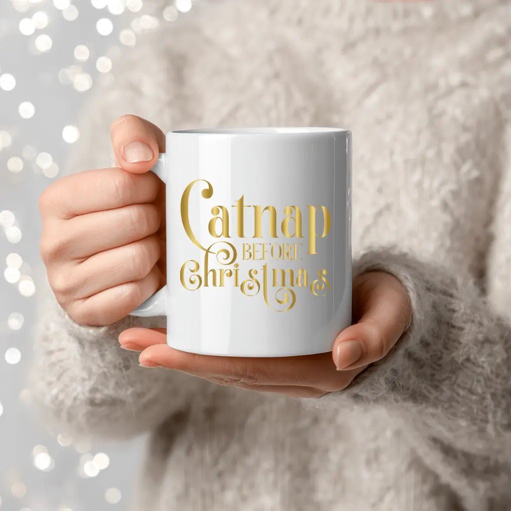 Christmas Ceramic Mug – “Catnap Before Christmas” Holiday Coffee Cup (11oz & 15oz) - Chic Kitty