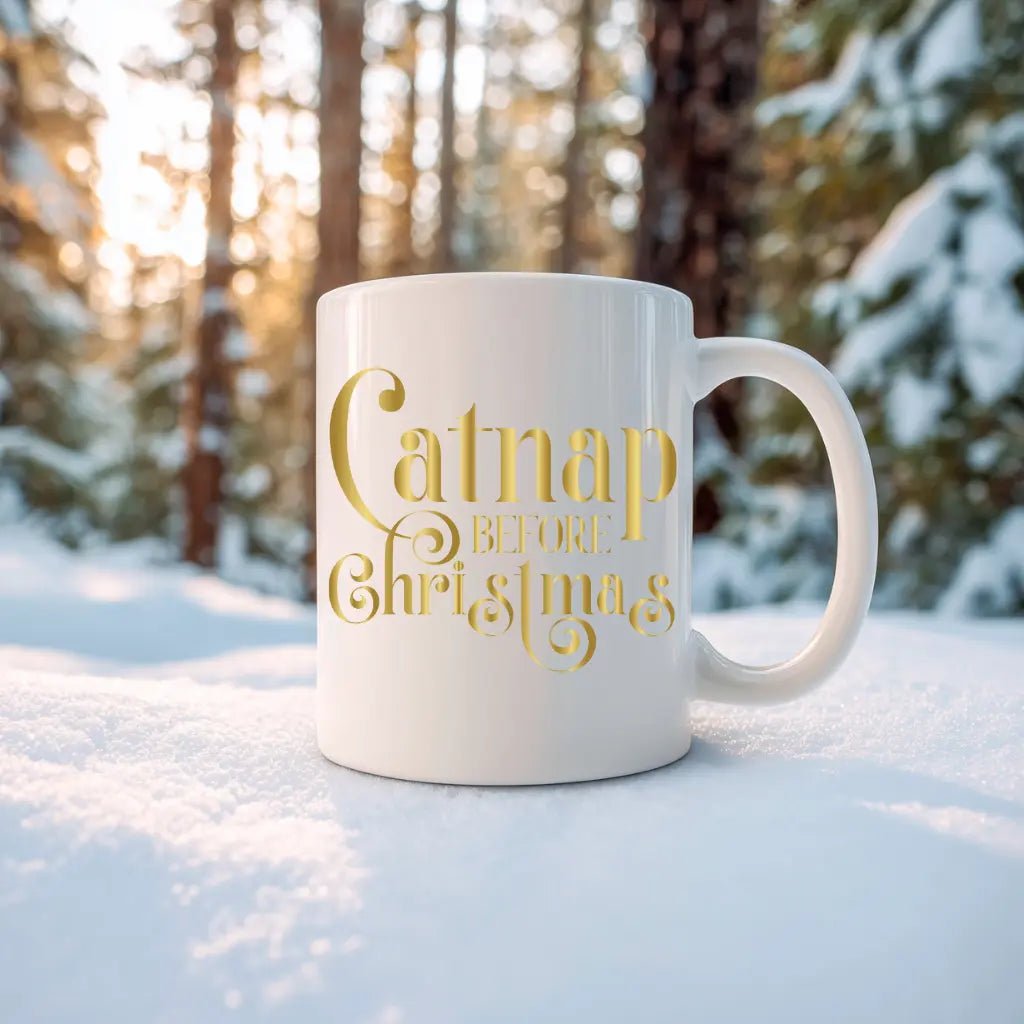 Christmas Ceramic Mug – “Catnap Before Christmas” Holiday Coffee Cup (11oz & 15oz) - Chic Kitty