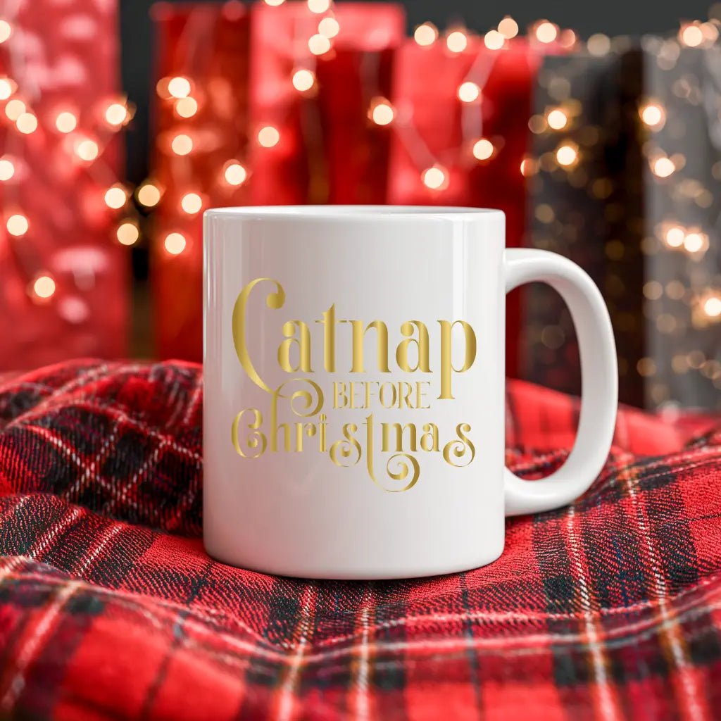 Christmas Ceramic Mug – “Catnap Before Christmas” Holiday Coffee Cup (11oz & 15oz) - Chic Kitty
