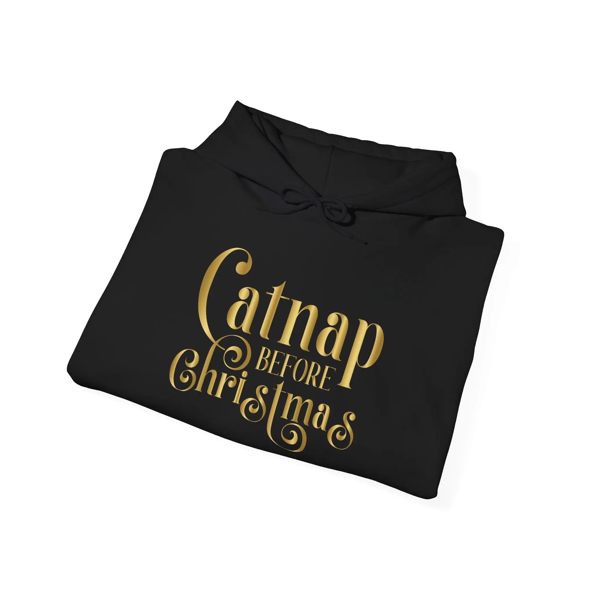 Christmas Hooded Sweatshirt — 'Catnap Before Christmas' Gold Foil Holiday Hoodie - Chic Kitty