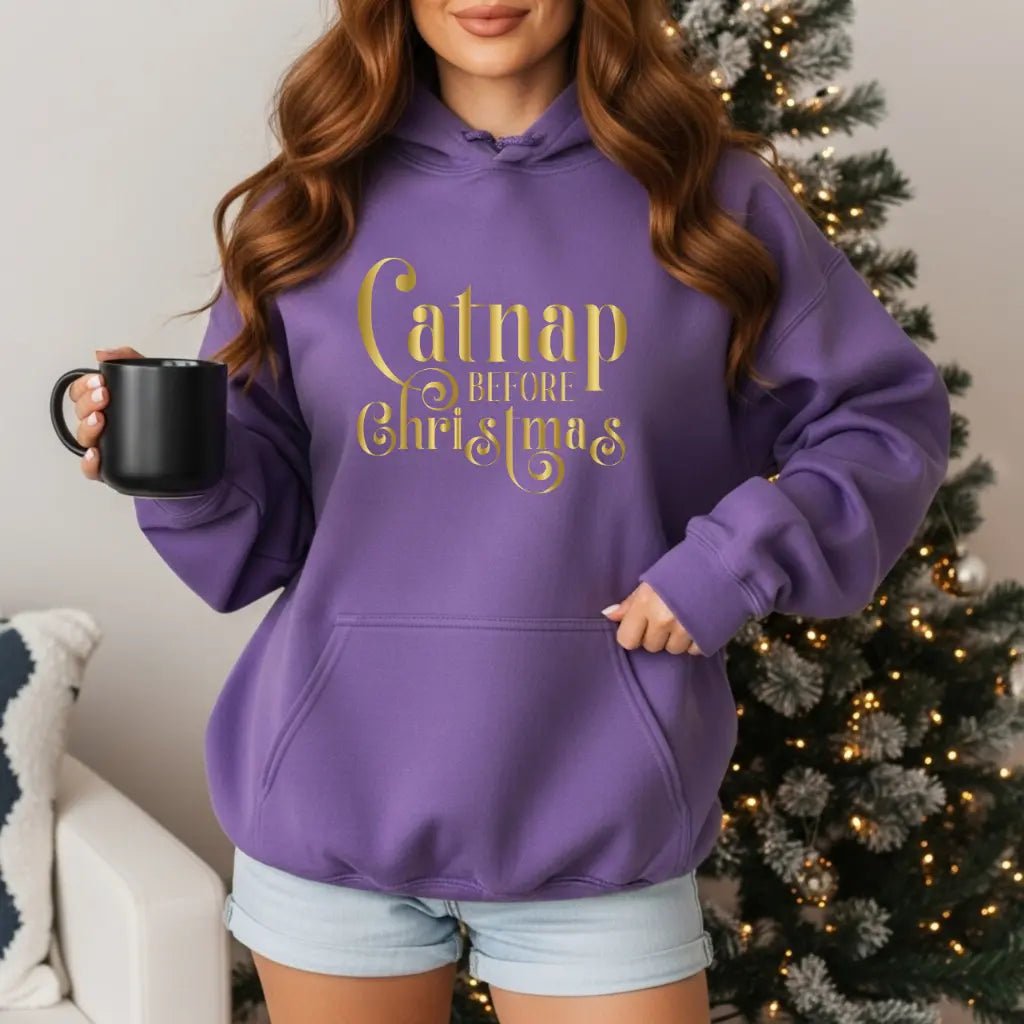 Christmas Nap Hoodie — "Calnap Before Christmas" Gold Script Pullover - Chic Kitty