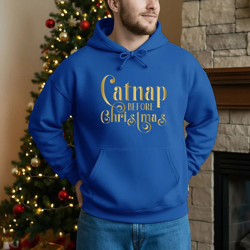 Christmas Nap Hoodie — "Calnap Before Christmas" Gold Script Pullover - Chic Kitty
