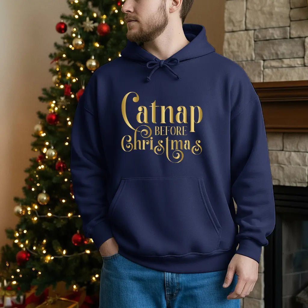 Christmas Nap Hoodie — "Calnap Before Christmas" Gold Script Pullover - Chic Kitty