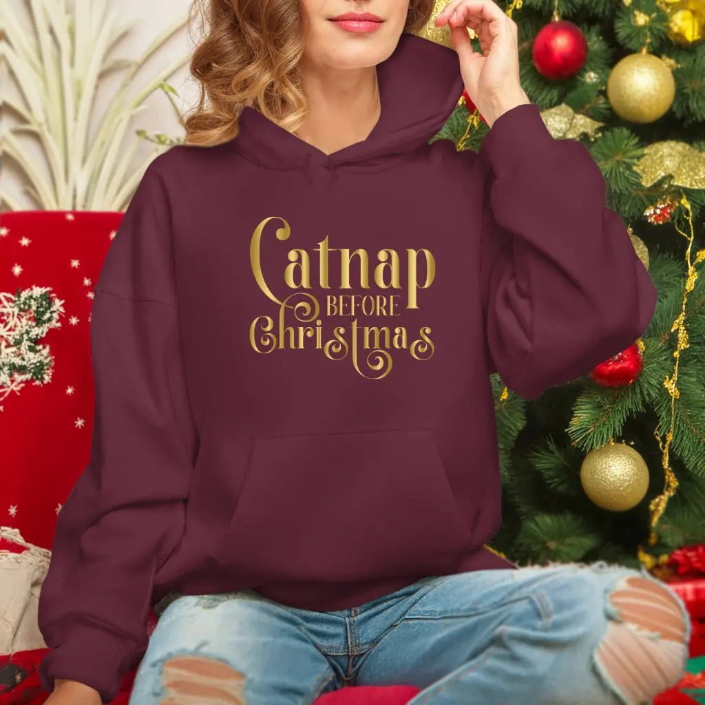 Christmas Nap Hoodie — "Calnap Before Christmas" Gold Script Pullover - Chic Kitty