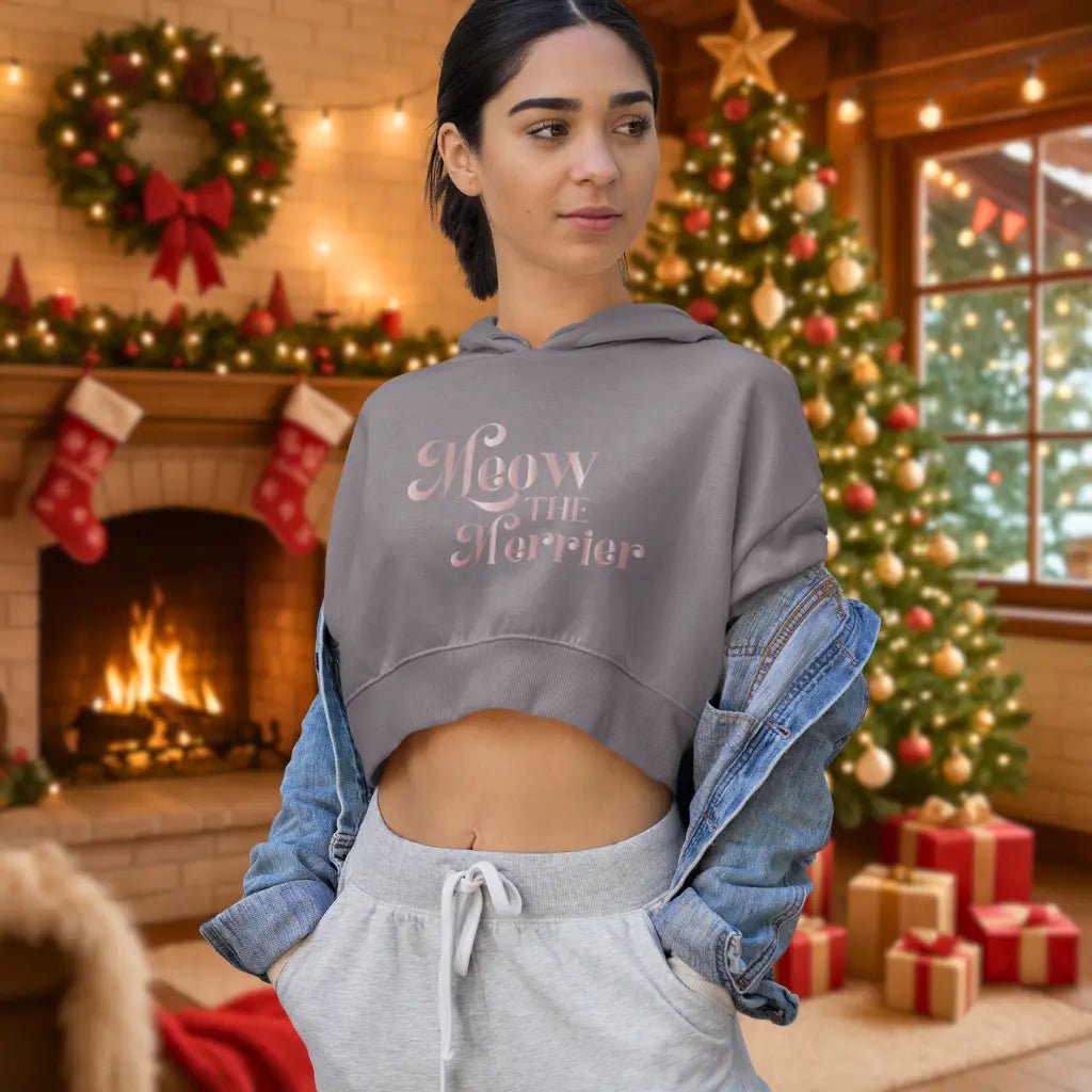 Cropped Hoodie — "Meow the Warrior" Feminine Cat Lover Cropped Hoodie - Chic Kitty