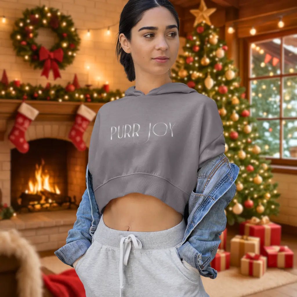 Cropped Hoodie — "Purr Joy" Cat Lover Women's Cropped Pullover - Chic Kitty