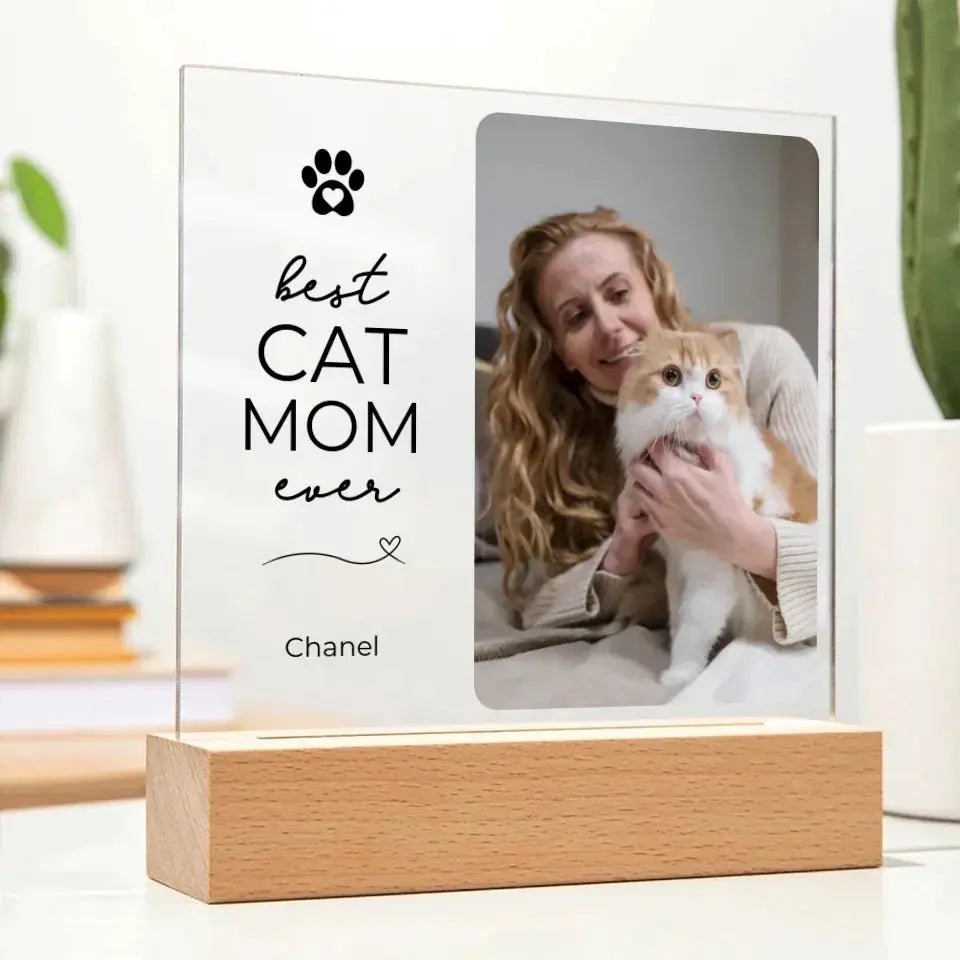 Custom Cat Photo Mothers Day Gift for Cat Mom - Acrylic Square Plaque - Chic Kitty